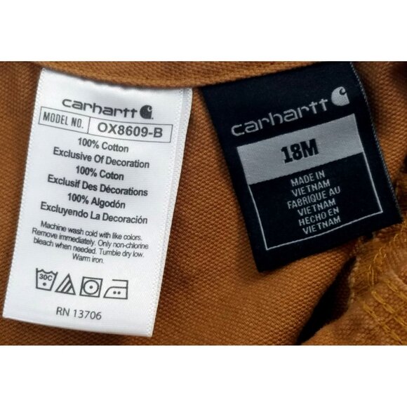 Carhartt 18M Brown Duck Canvas Bib Overalls For Toddlers - Picture 2 of 8